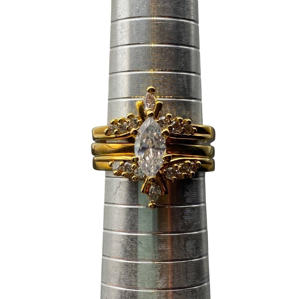 NWT NV Gold Tone 3 Pc Marquise CZ Bridal Ring Set Sz 10 Engagement Enhancers